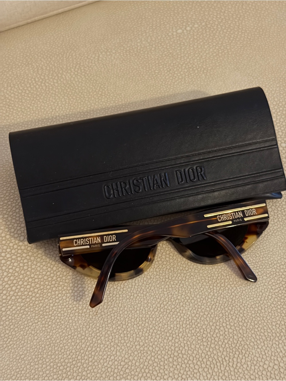 Dior Men's Tortoiseshell Sunglasses with Black Case and Gold Accents